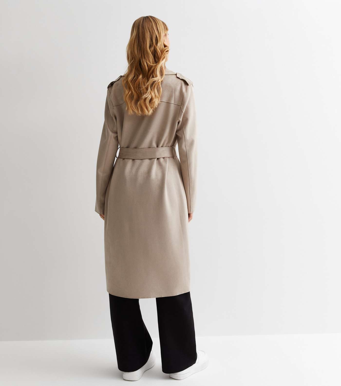 Stone Suedette Belted Duster Coat Image 4
