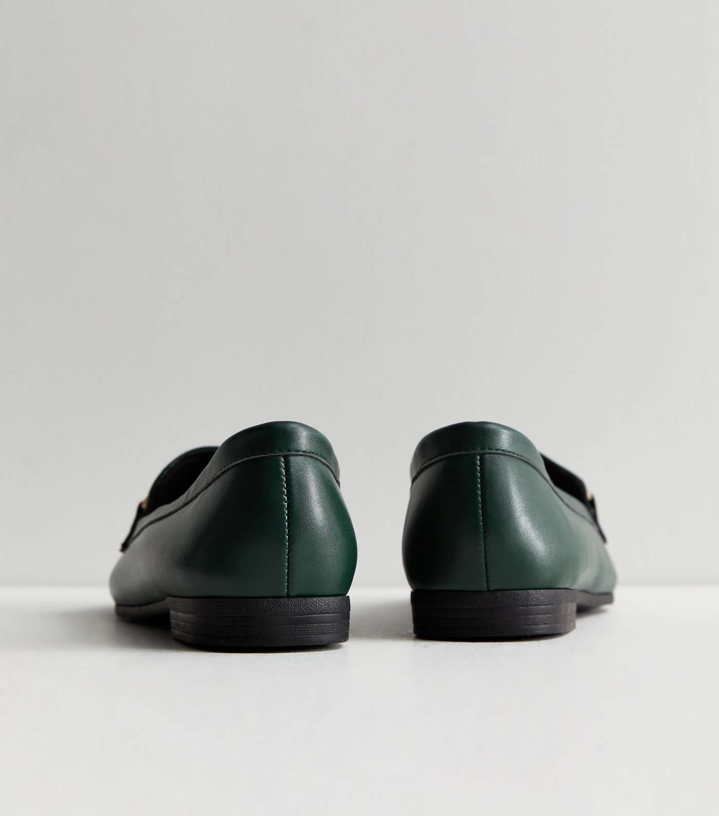 Dark Green Leather-Look Snaffle Trim Loafers Image 4