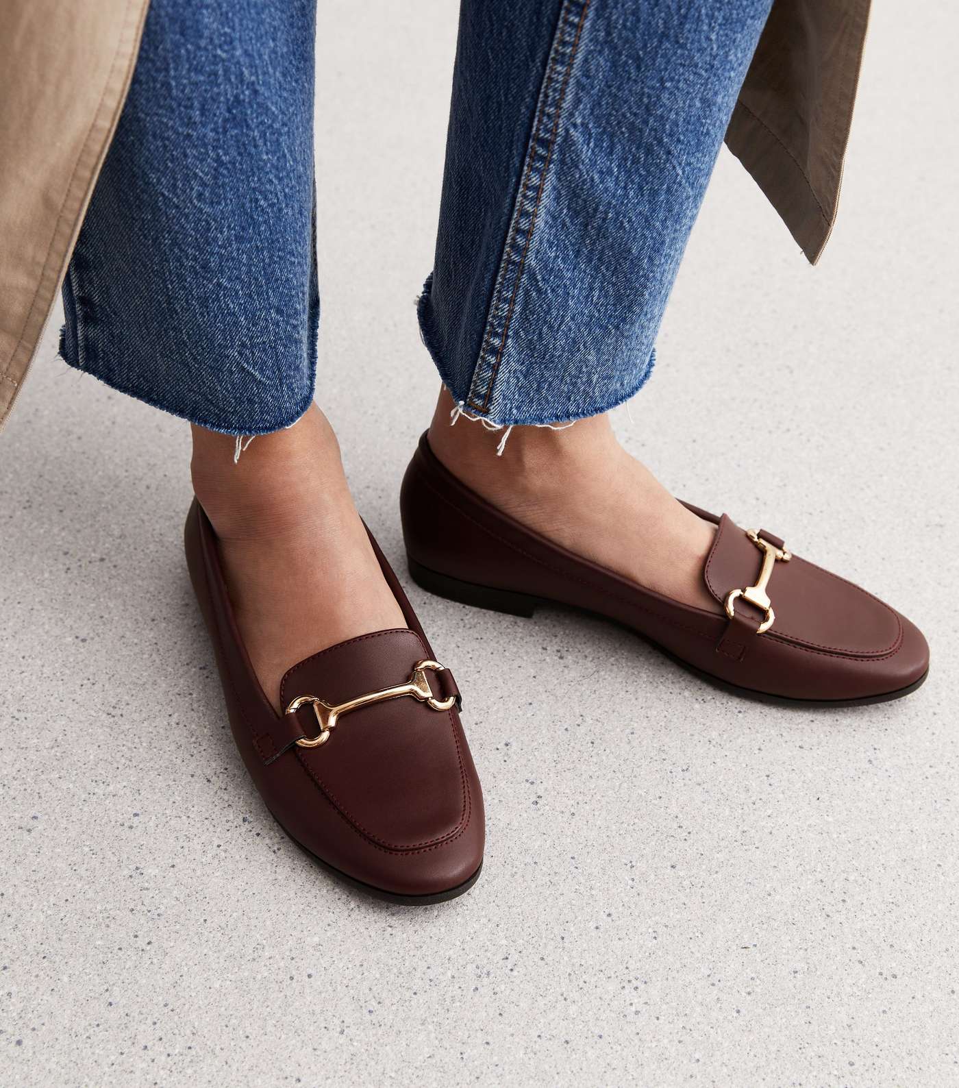 Burgundy Leather-Look Snaffle Trim Loafers Image 2