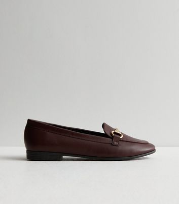 Burgundy Leather-Look Snaffle Trim Loafers New Look
