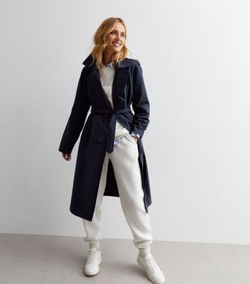 Navy Belted Duster Mac New Look