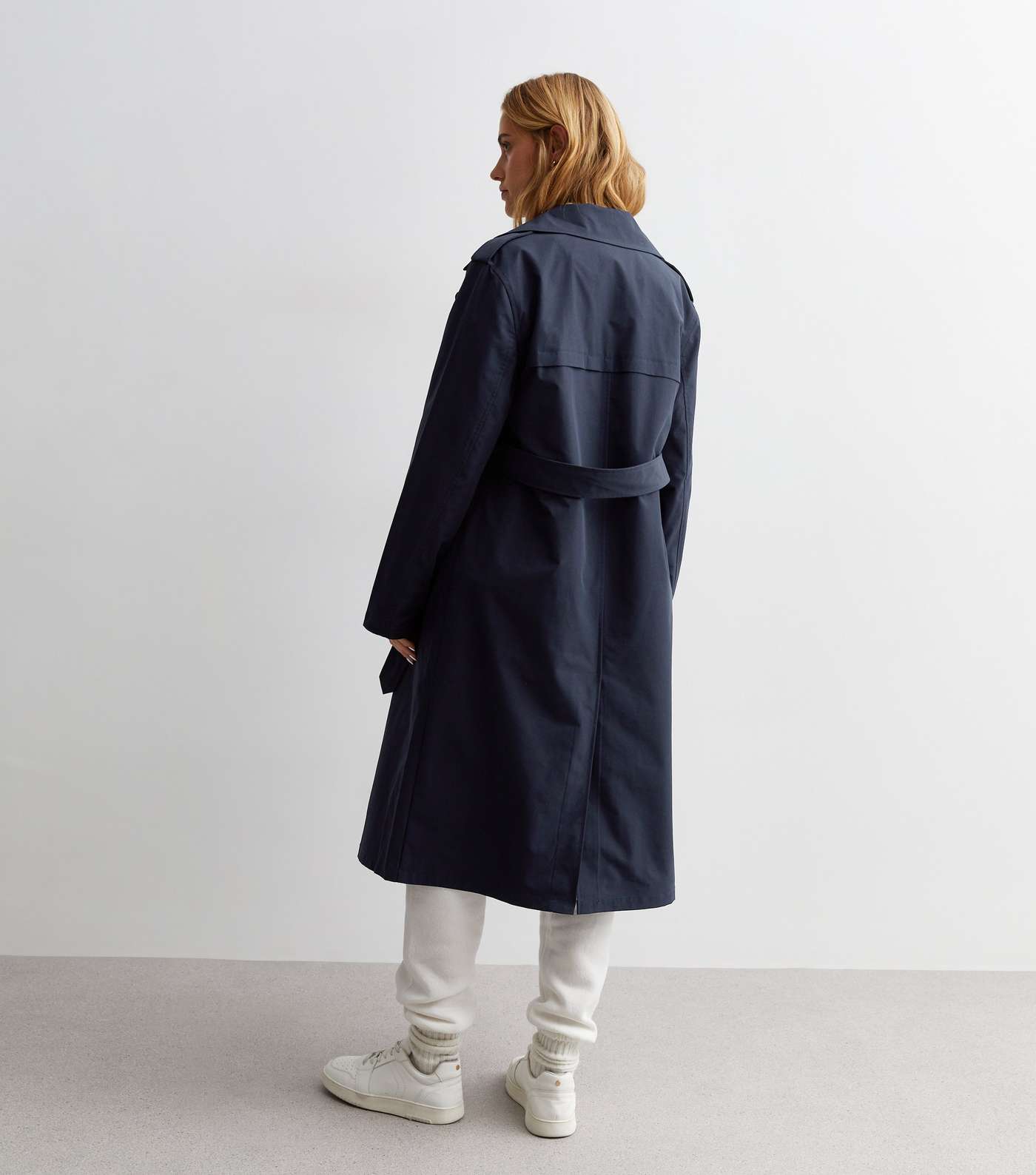 Navy Belted Duster Mac Image 4