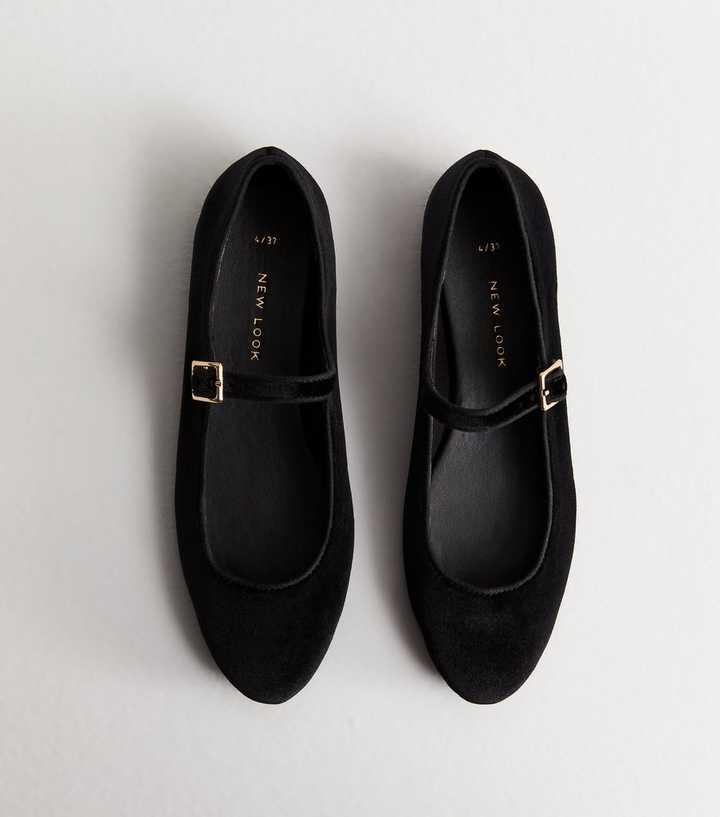 Black Velvet Strappy Ballerina Pumps