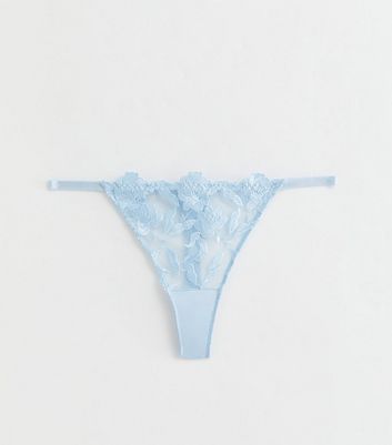 Pale Blue Floral Embroidered Thong New Look