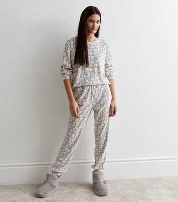 Light Grey Animal Print Fleece Pyjama Joggers