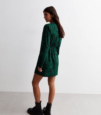 Green Abstract Print Satin Mini Dress New Look