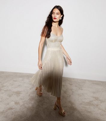 Gold glitter outlet pleated midi skirt