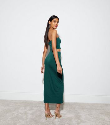 Dark Green Slinky Midaxi Skirt New Look