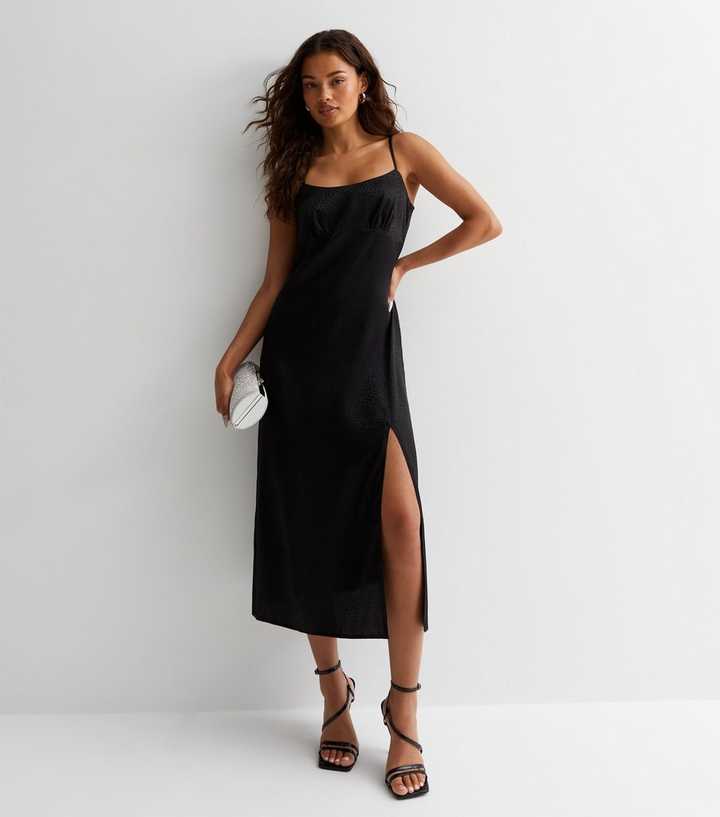 Petite Black Strappy Midi Dress, Petite