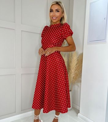 Red polka dot cheap midi dress