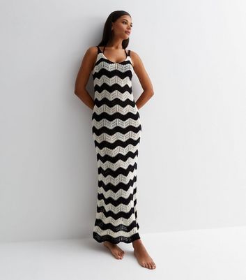 Maxi dress striped black and clearance white