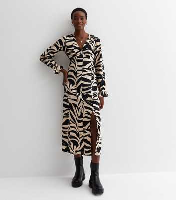 Tall Black Animal Print Ruffle Midaxi Dress