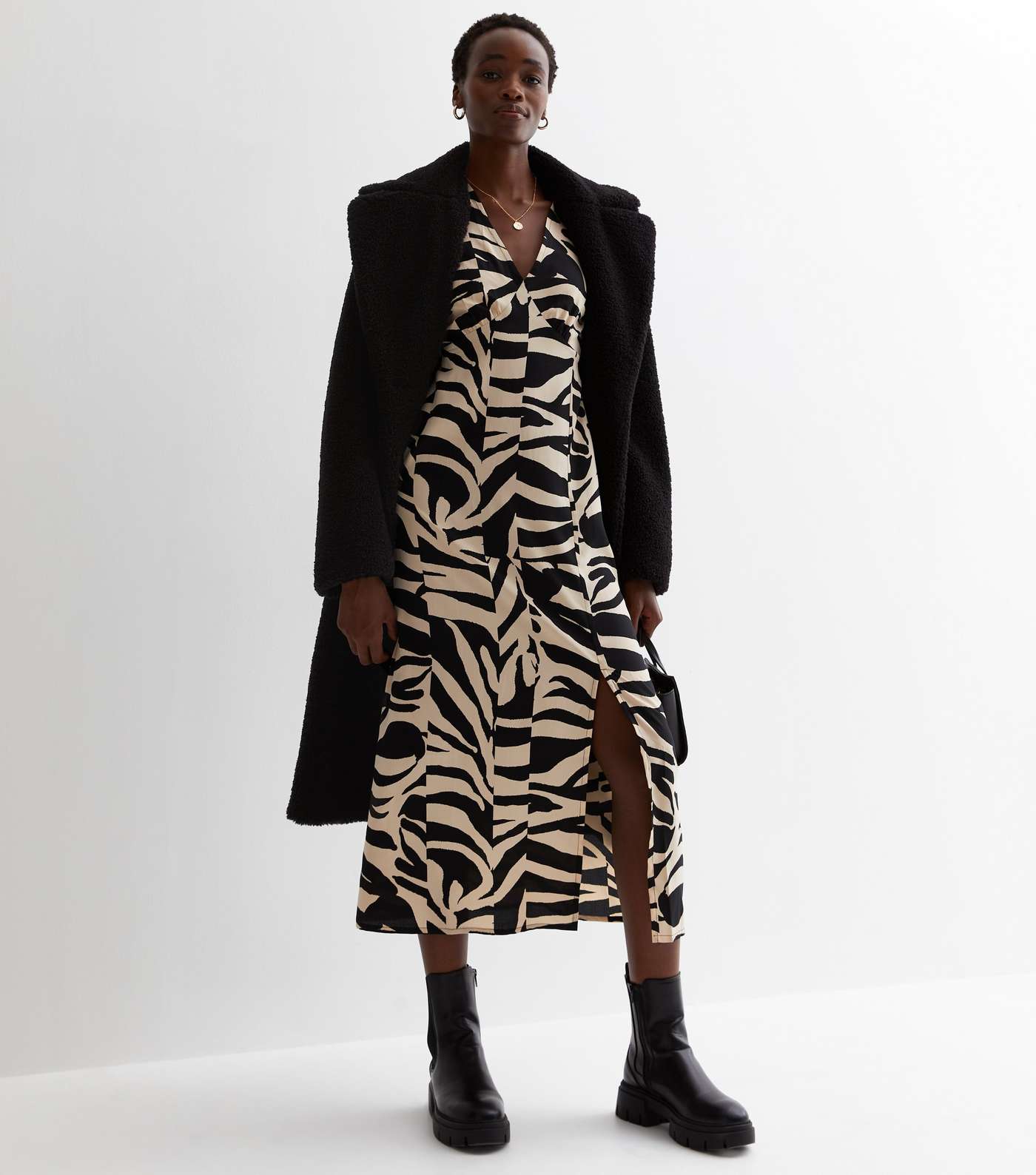Tall Black Animal Print Ruffle Midaxi Dress Image 3