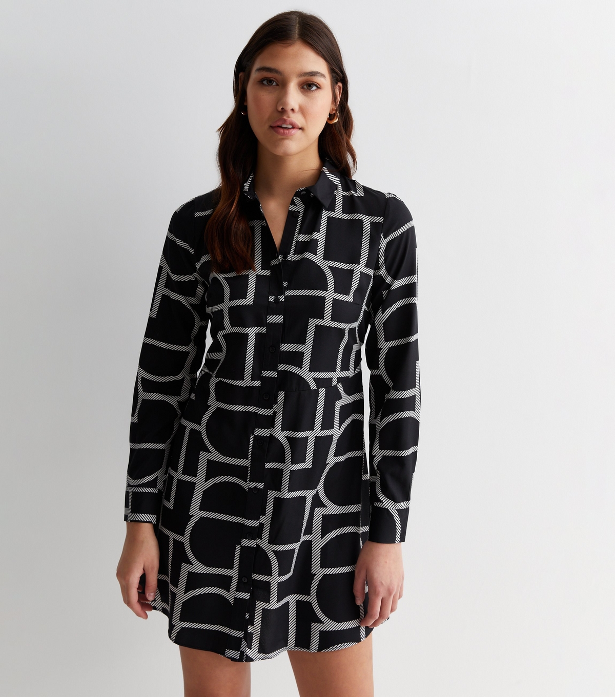 Women's Tall Black Abstract Print Mini Shirt Dress New Look