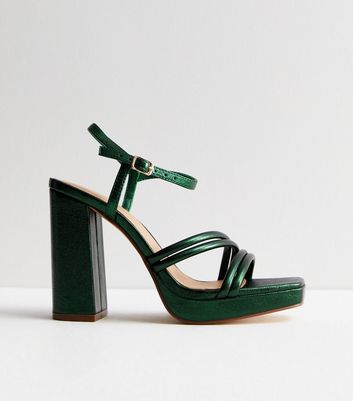 Hunter green block fashion heels