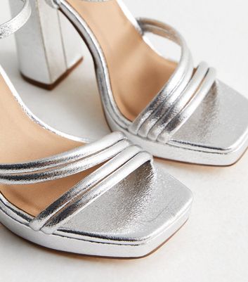 Silver leather outlet heeled sandals