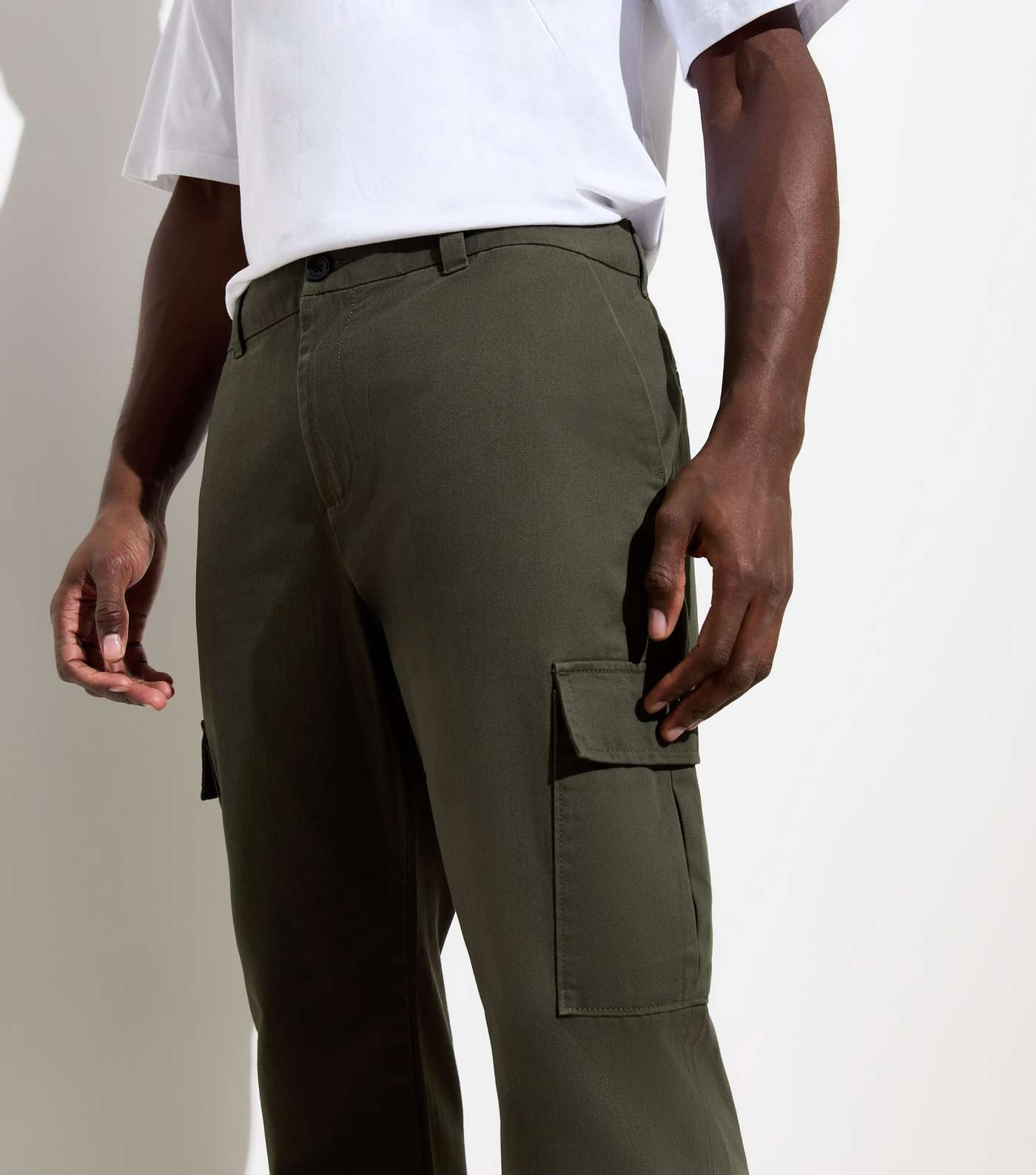 Khaki Cotton Cargo Trousers Image 2