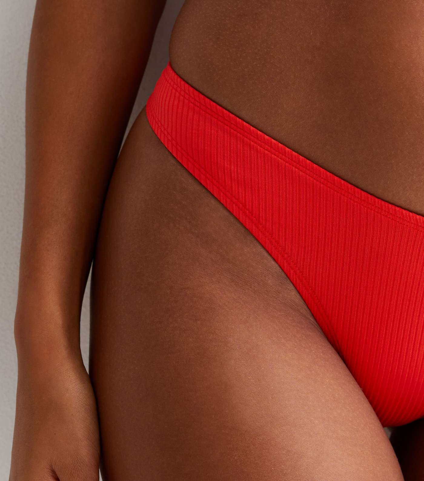 Red Ribbed V Front Bikini Bottoms Image 3