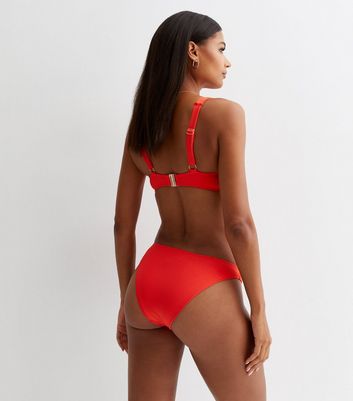 Red Ribbed V Front Bikini Bottoms New Look