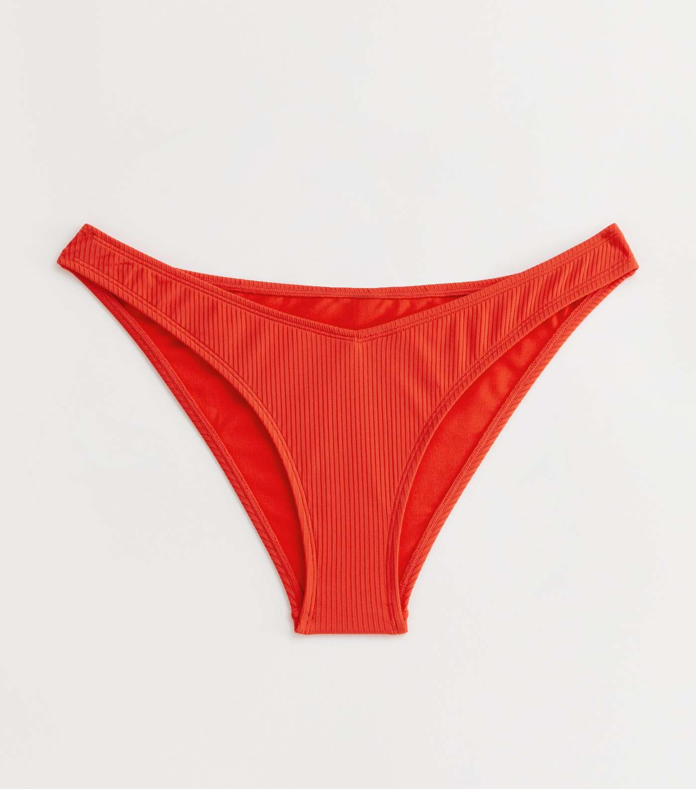 Red Ribbed V Front Bikini Bottoms Image 5
