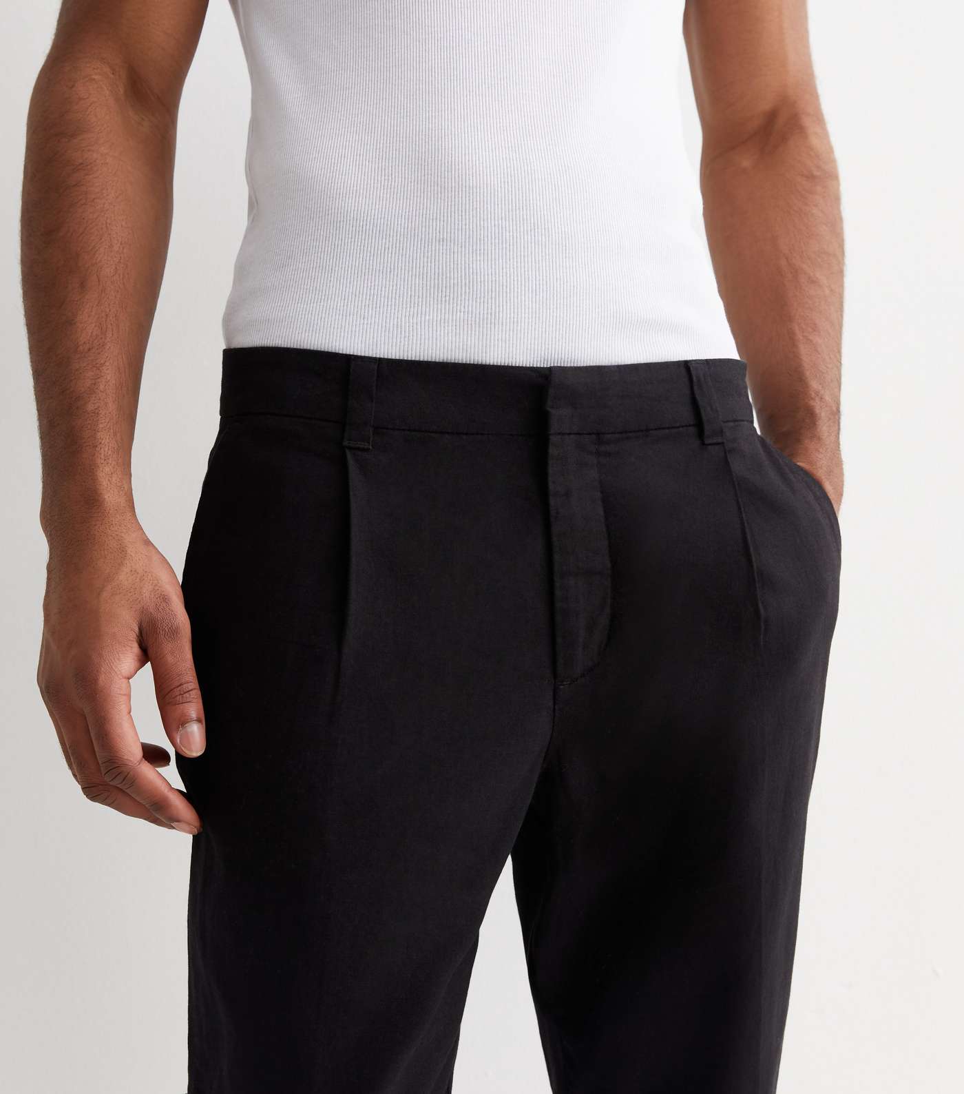 Black Linen Blend Trousers Image 2