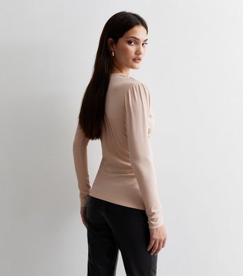 Cream Ribbed Jersey Ring Wrap Top New Look