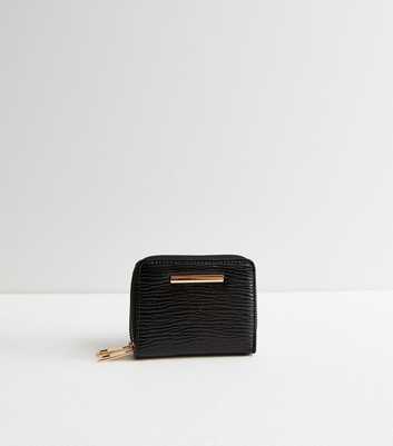 Black Textured Double Zip Small Purse