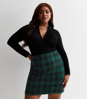 Green plaid skirt plus size best sale