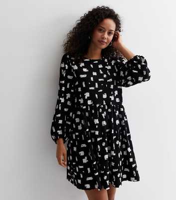 Tall Black Abstract Print Crinkle Jersey Mini Smock Dress