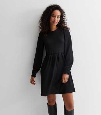 Tall Black Crinkle Jersey Mini Smock Dress