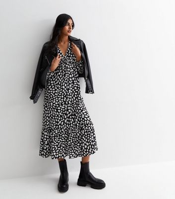 New look tiered midaxi store smock dress in polka dot