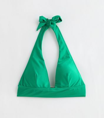 Green HalterNeck Bikini Top New Look