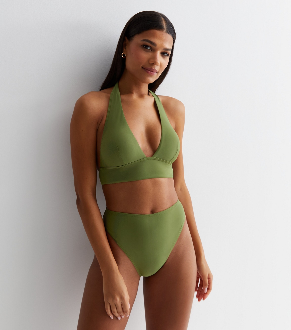 Women's Khaki Halter-Neck Bikini Top New Look