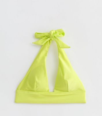 Lime Green Halter-Neck Bikini Top New Look