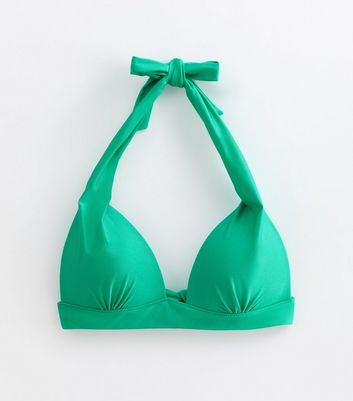 Green Moulded Triangle Bikini Top New Look