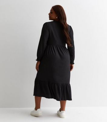Curves Black Crinkle Jersey Smock Midi Dress New Look