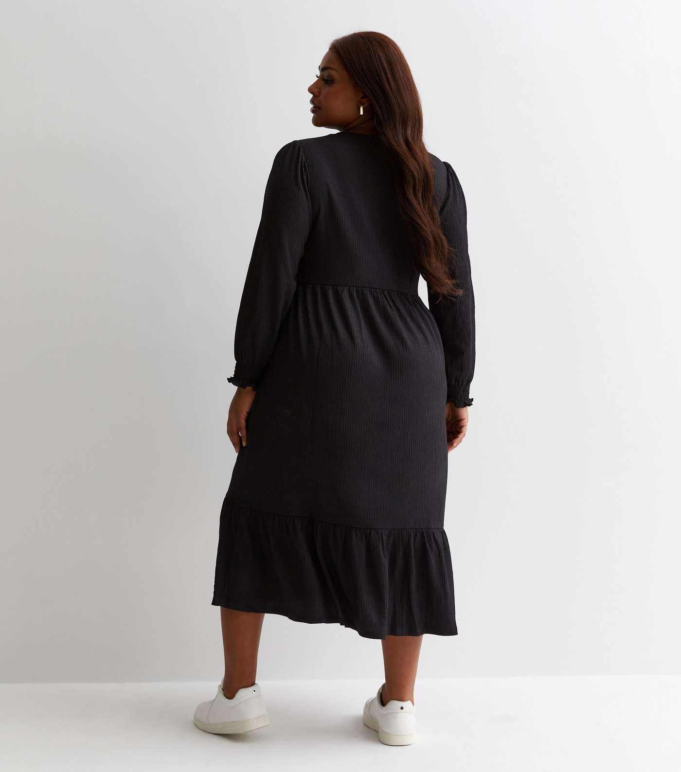 Curves Black Crinkle Jersey Smock Midi Dress Image 4