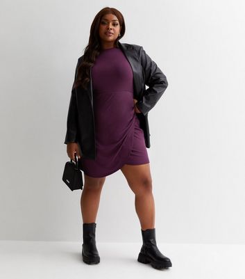 Long sleeve purple on sale dress plus size