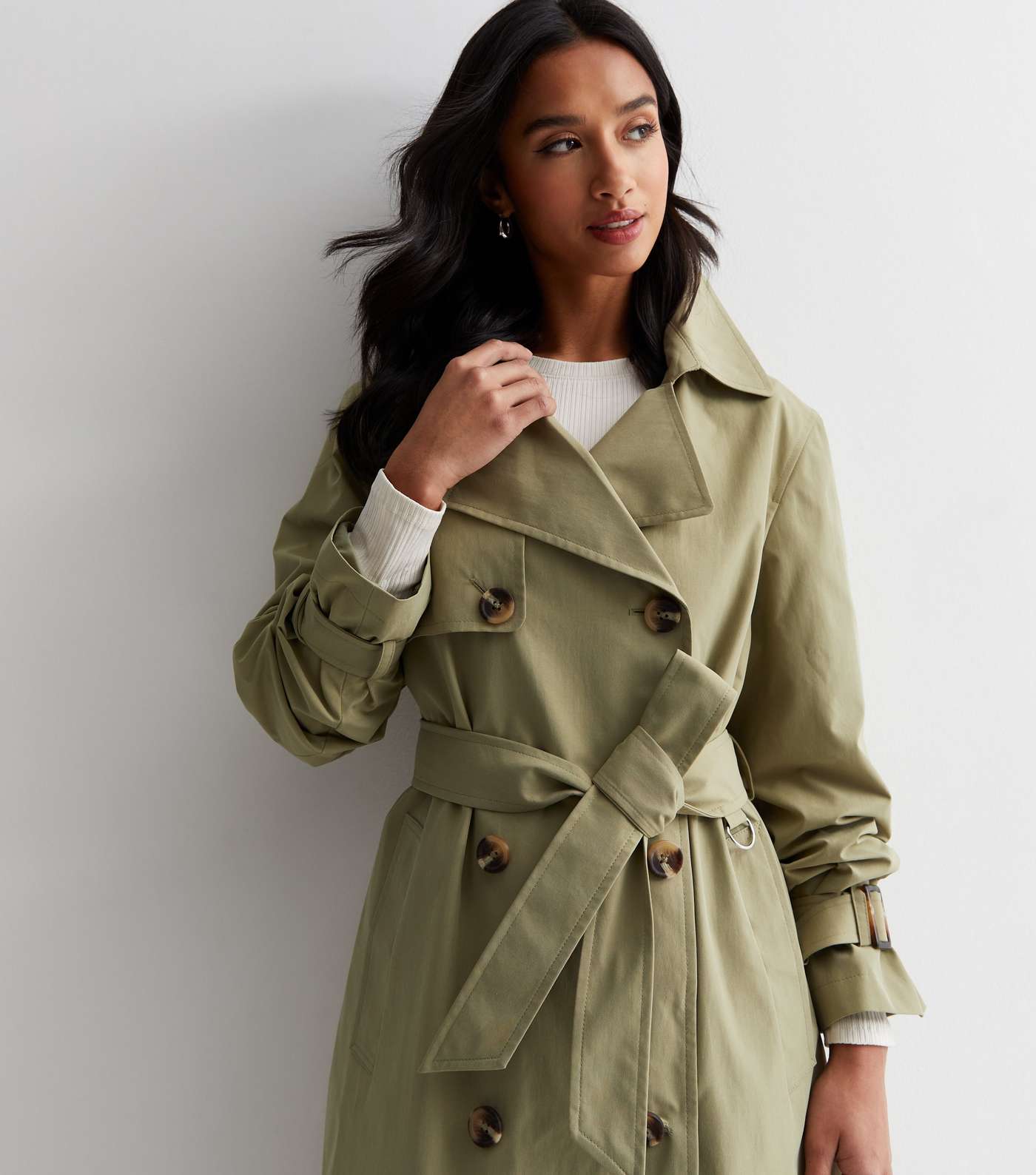 Petite Olive Belted Formal Trench Coat