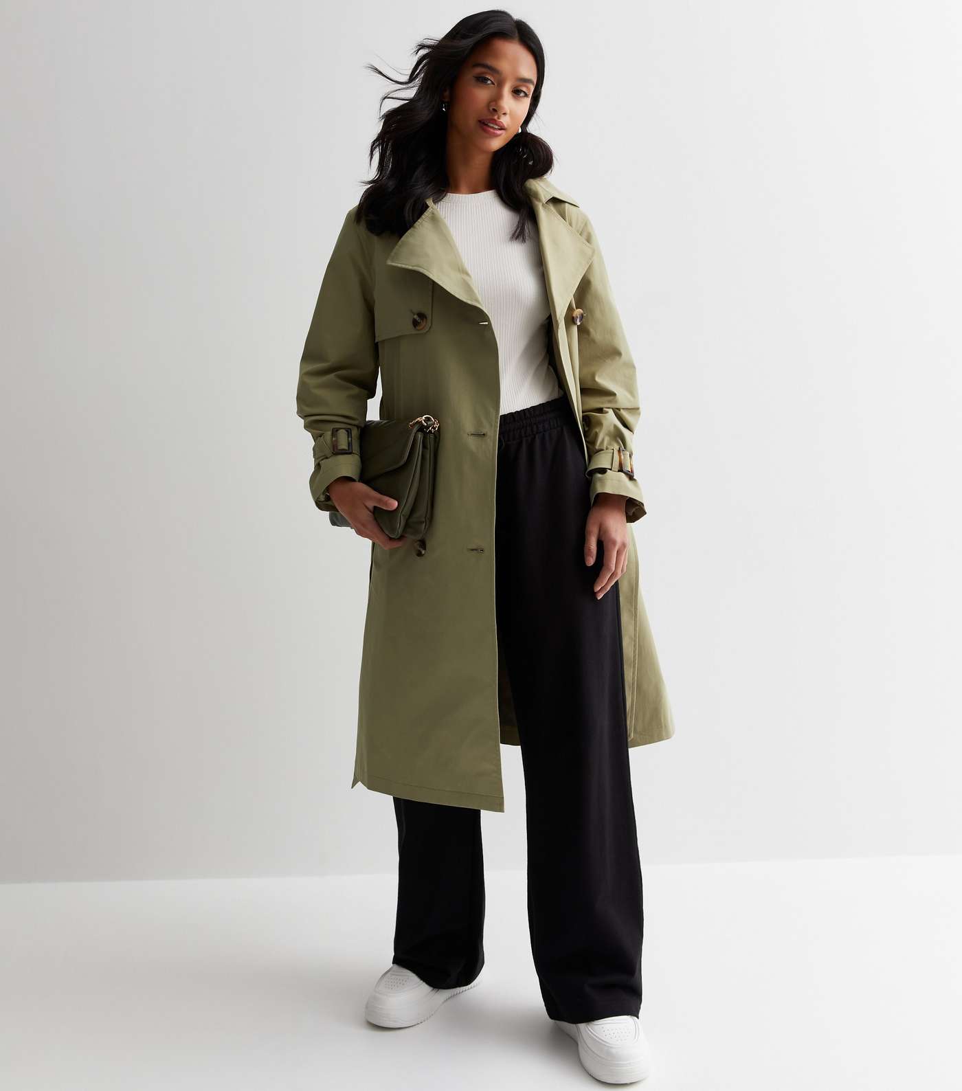 Petite Olive Belted Formal Trench Coat Image 3