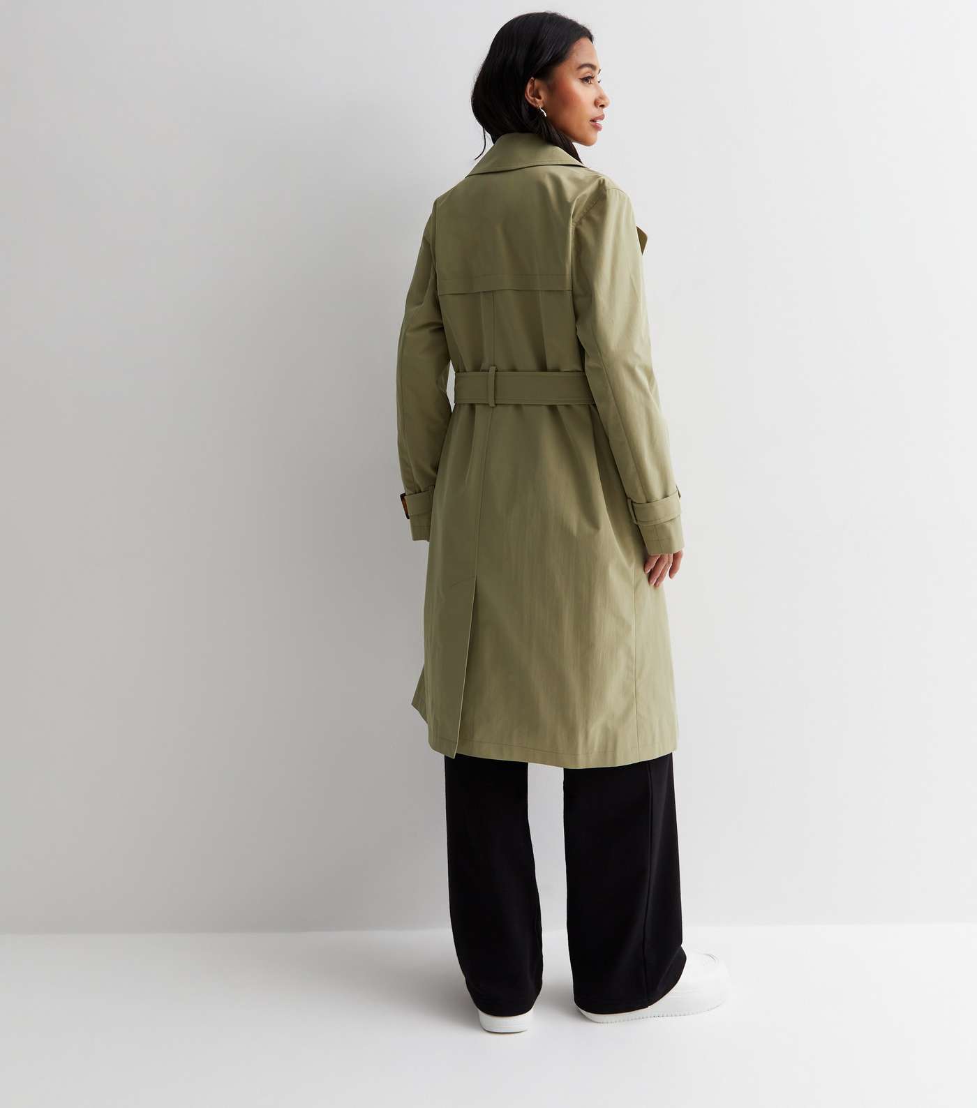 Petite Olive Belted Formal Trench Coat Image 5