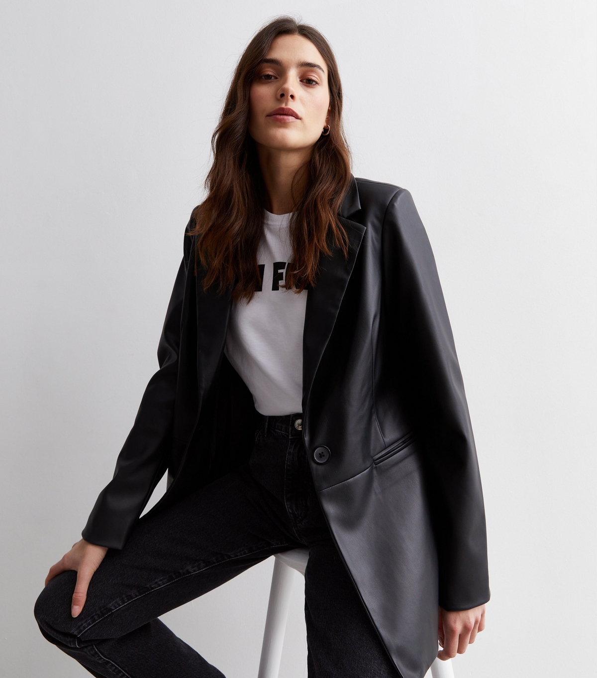 Women's Black Leather-Look Blazer New Look
