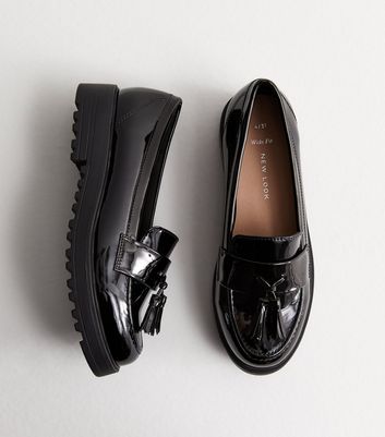 Black leather loafers womens wide fit online