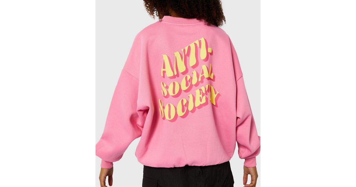 Skinnydip Pink Anti Social Society Oversized Logo Sweatshirt | New Look