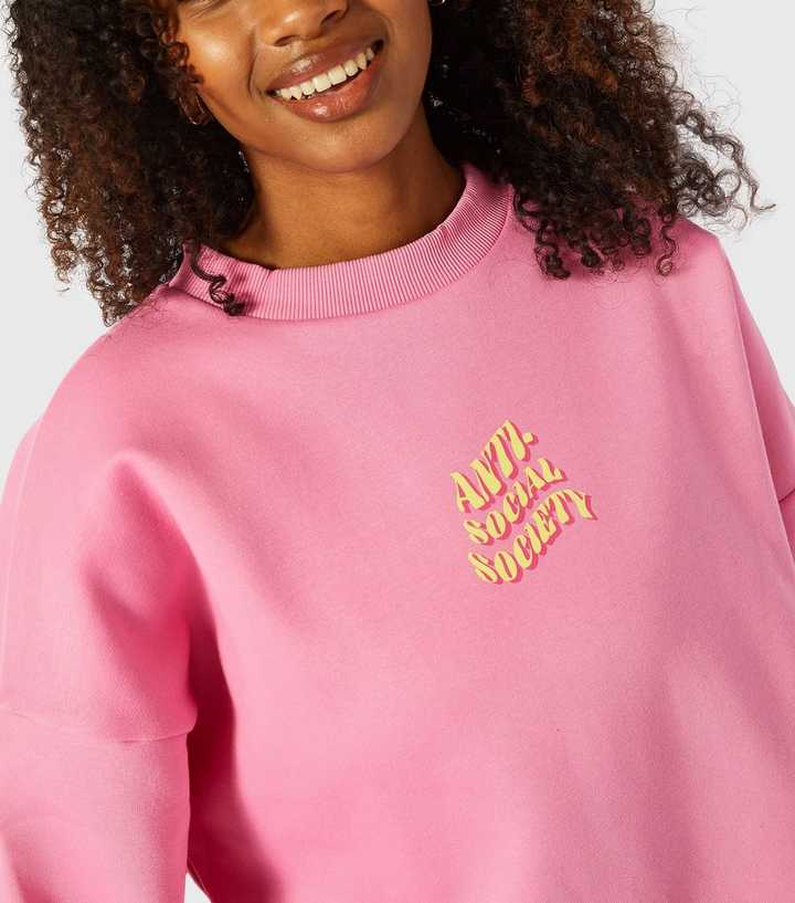 Skinnydip Pink Anti Social Society Oversized Logo Sweatshirt | New Look