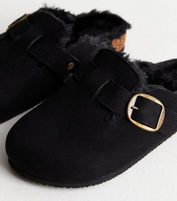 Black Faux Fur Lined Mules New Look