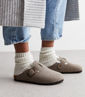 Grey Faux Fur Lined Mules