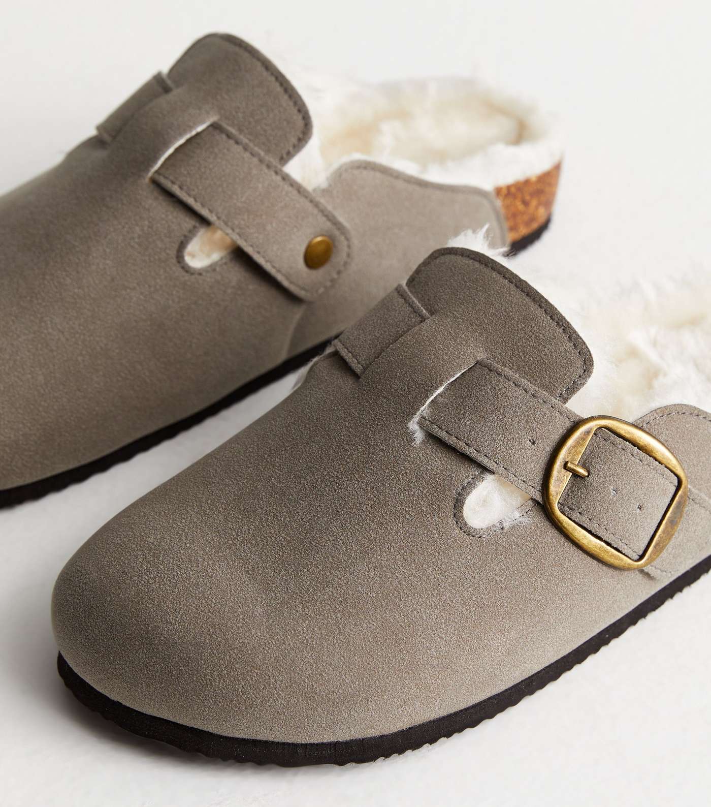 Grey Faux Fur Lined Mules Image 2