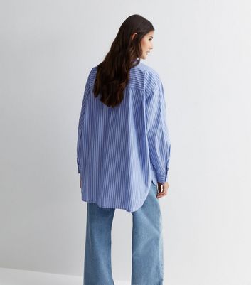Blue Stripe Cotton Poplin Oversized Shirt New Look