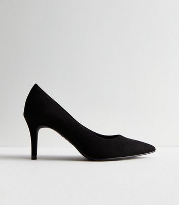 Black Suedette Pointed Stiletto Heel Court Shoes New Look